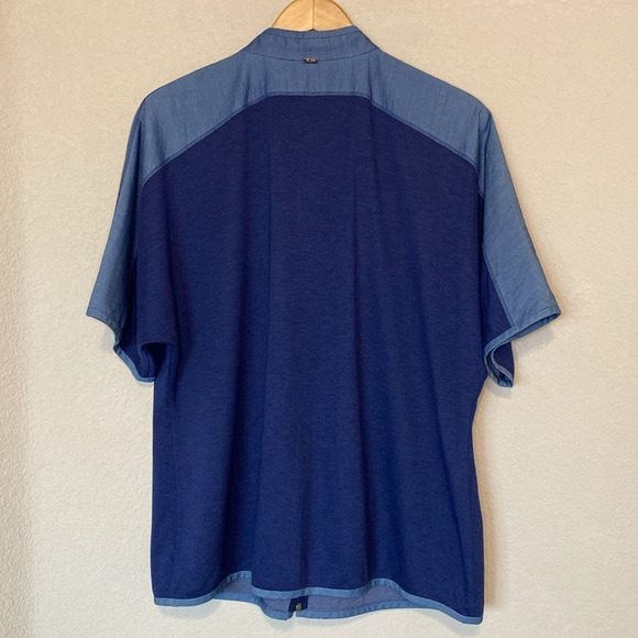 St. John Yellow Tag Denim Chambray Full Zip Front Short Sleeve Top L - Picture 3 of 12